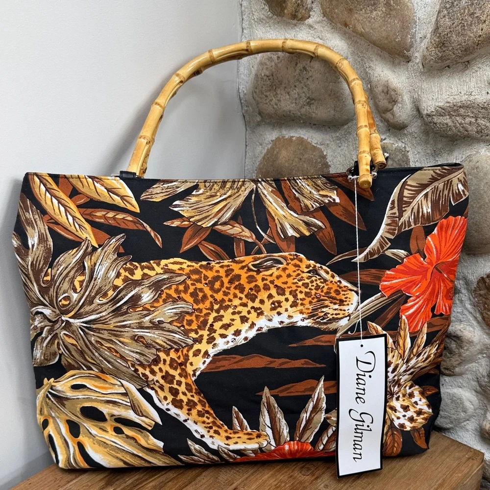Fabulous Diane Gilman Tropical Leopard Tote Bag - Picture 1 of 12